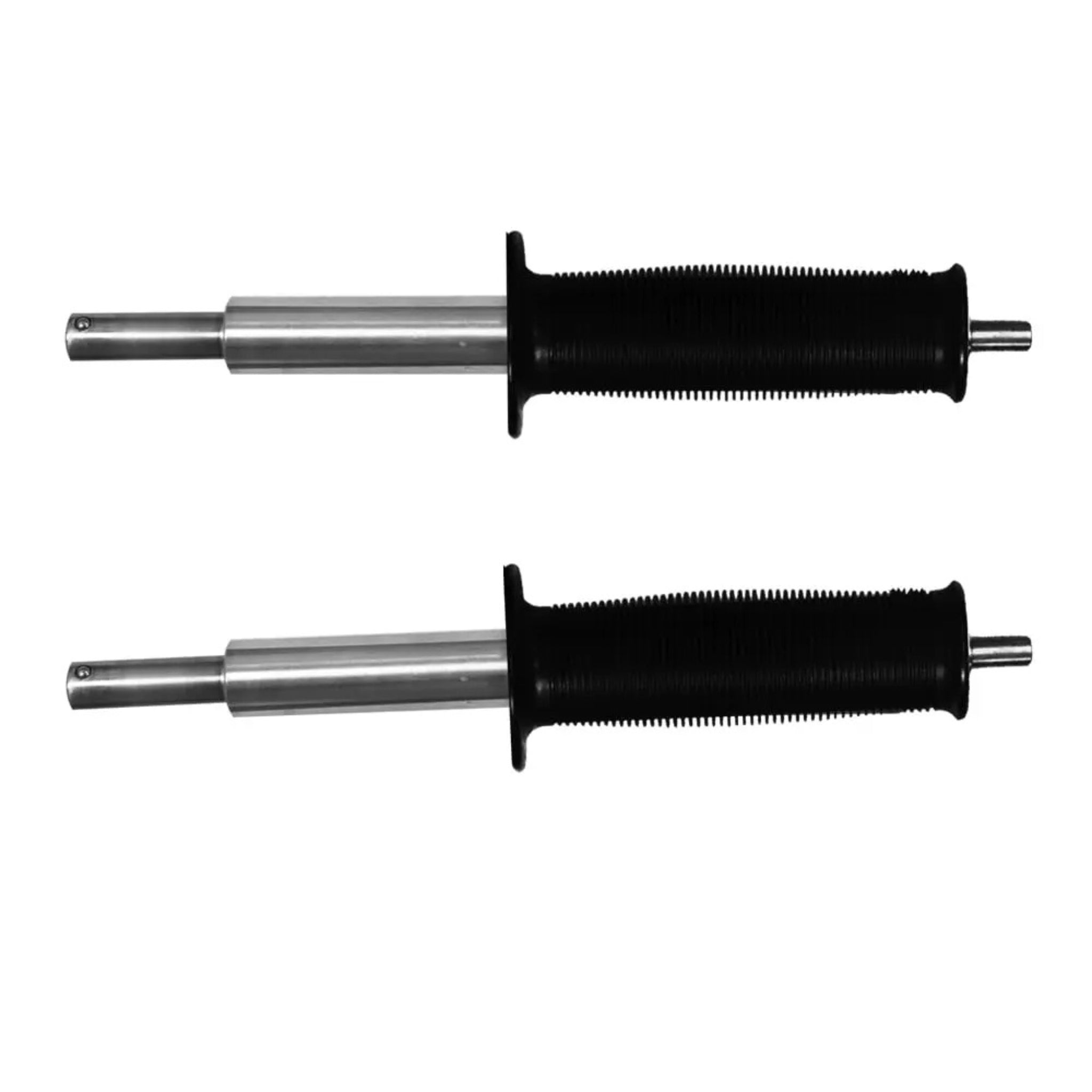 Two black shock absorbers on a white background