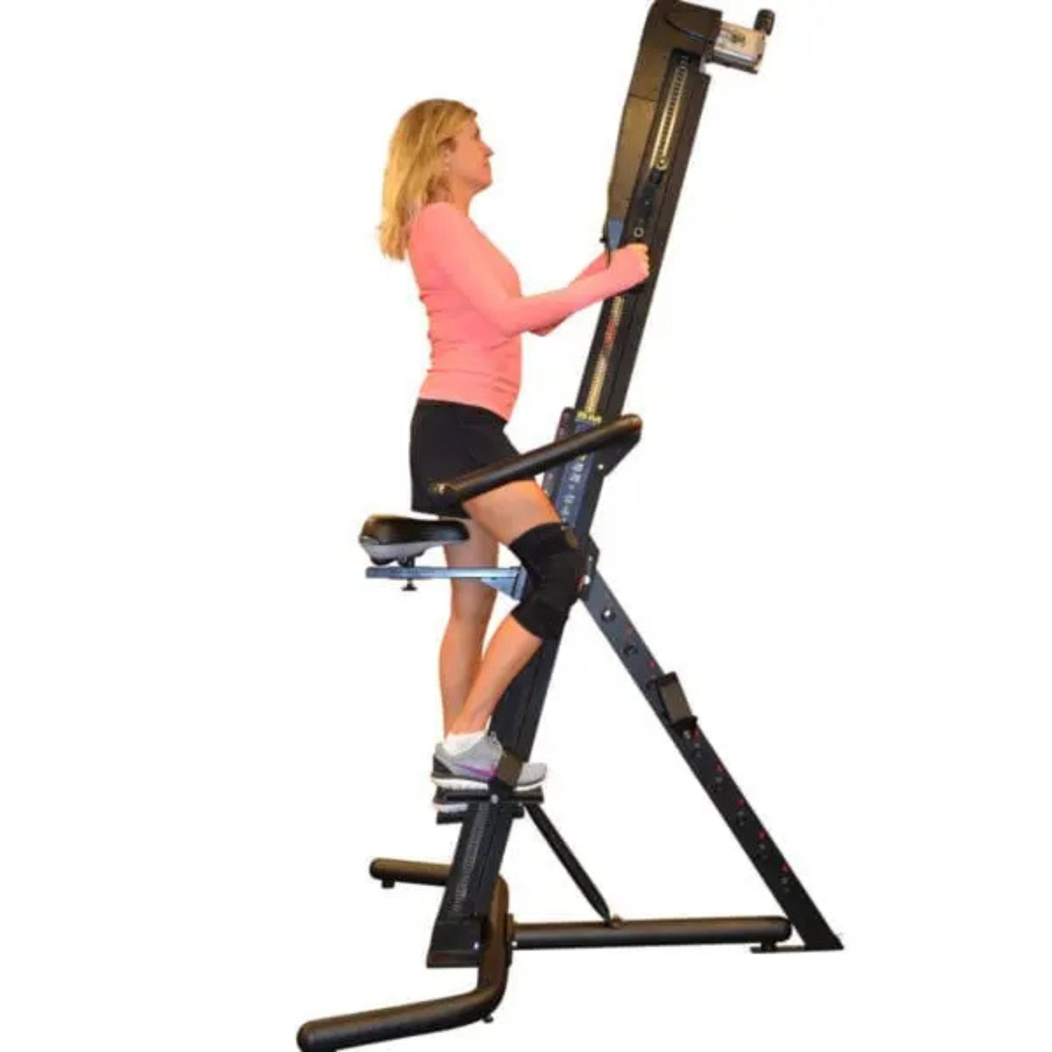 Side view of VersaClimber LX or SM machine with adjustable seat attachment installed