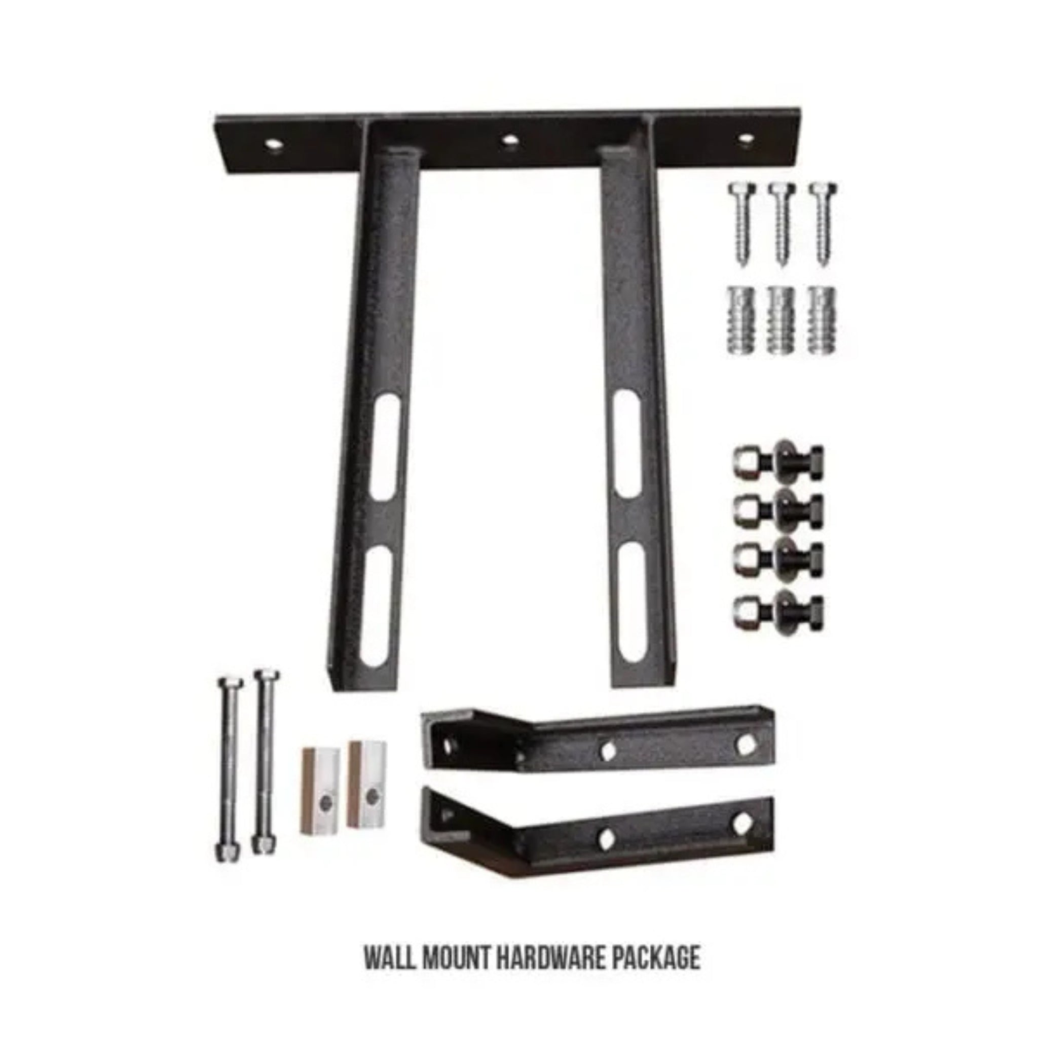 VersaClimber H/HP wall mount hardware package including steel brackets, screws, and mounting accessories