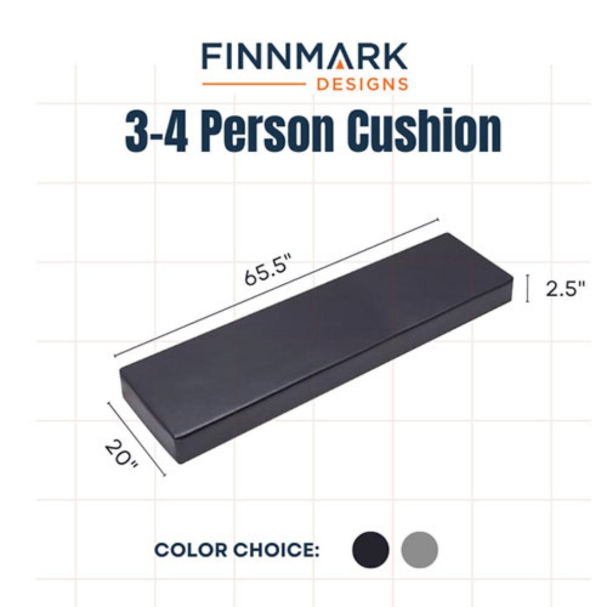 Finnmark FD-3 Sauna Cushion size chart with labeled dimensions and details for multi-person seating.