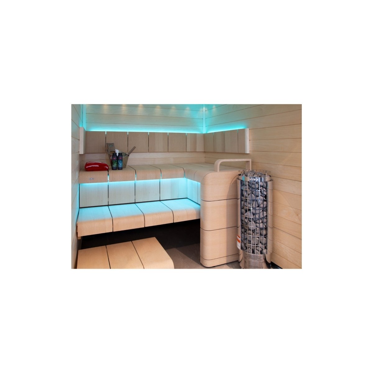 Harvia Cilindro PC90E electric sauna heater shown from front angled view