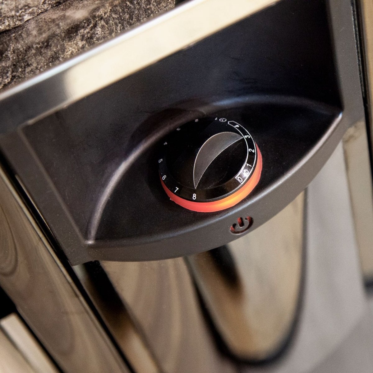 Harvia The Wall SW80 electric sauna heater control dial close up