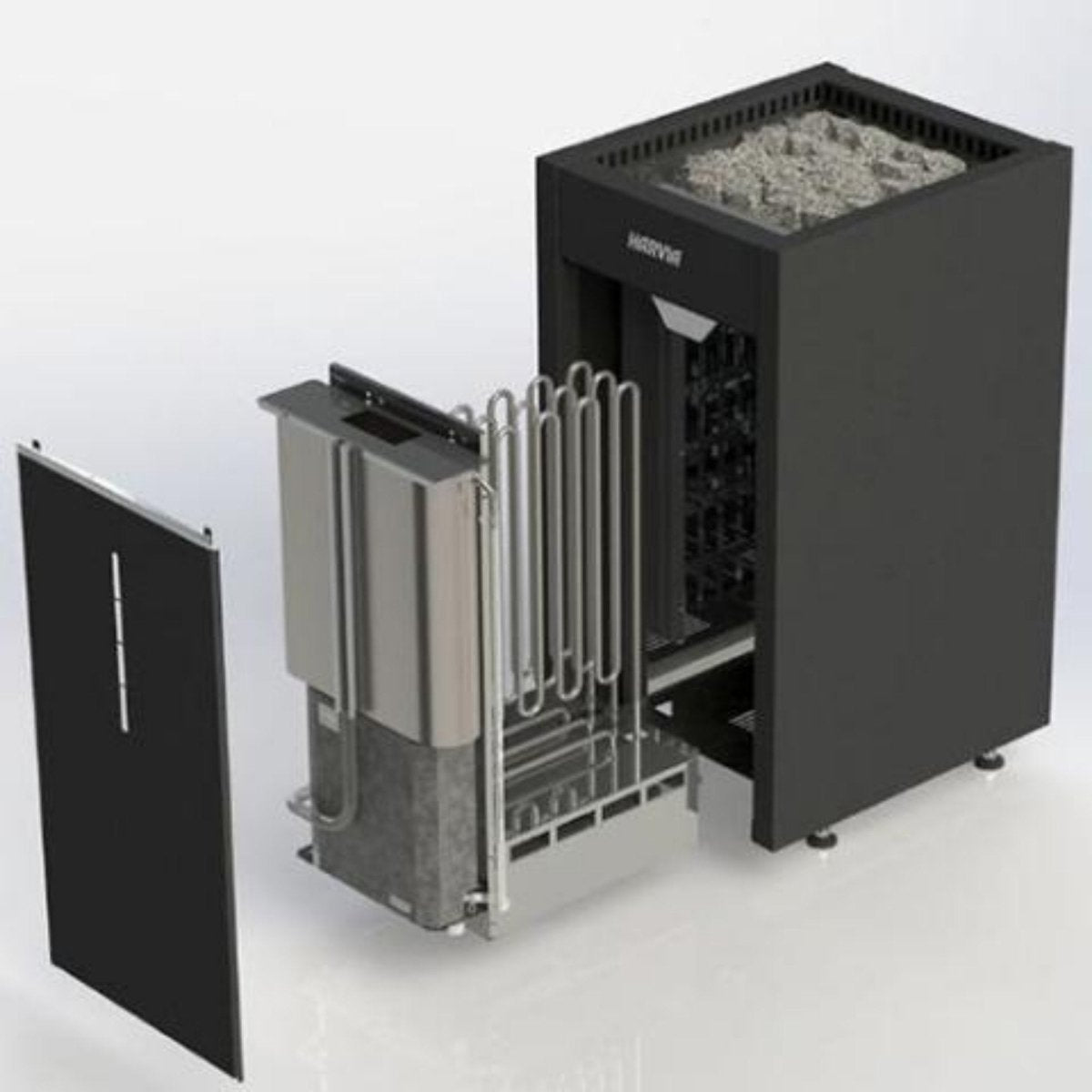 Harvia Virta Combi HL90SA sauna heater shown with internal components