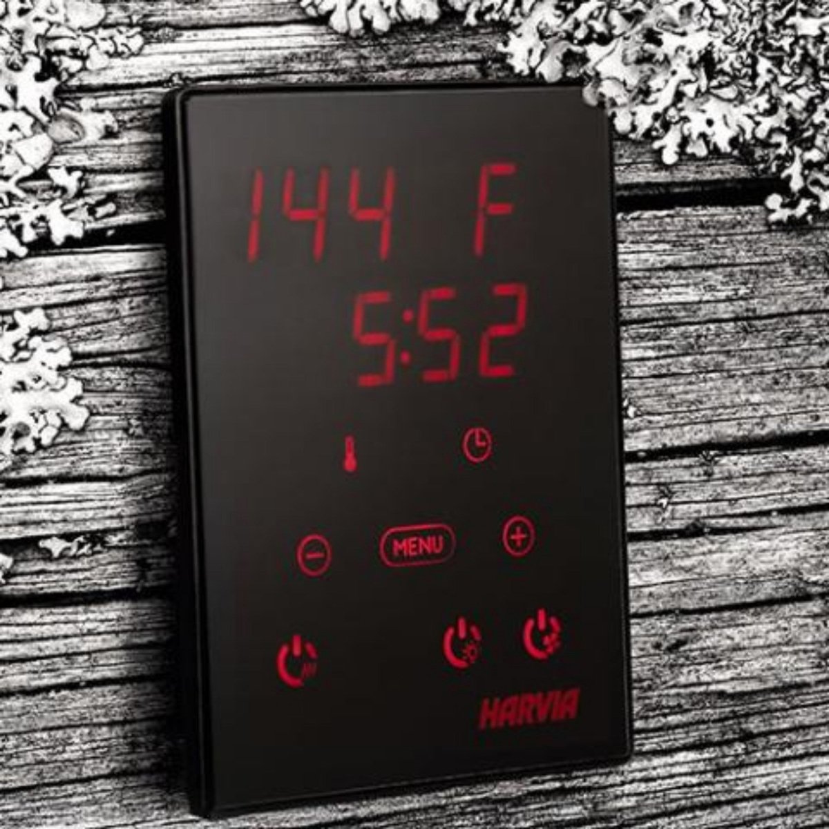 HHarvia Xenio CX45 electric sauna controller featuring illuminated touchscreen interface