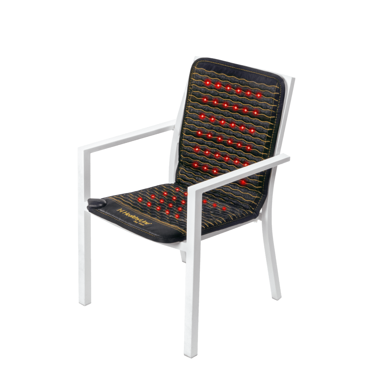 PEMF infrared therapy chair with heated red light pads for relaxation, circulation, and wellness