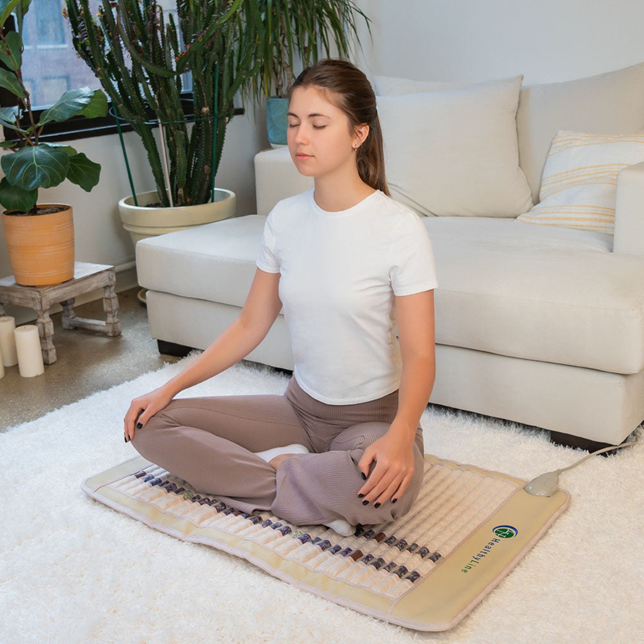 HealthyLine SOFT Series far infrared heating mat with natural gemstones for full-body relaxation and therapy