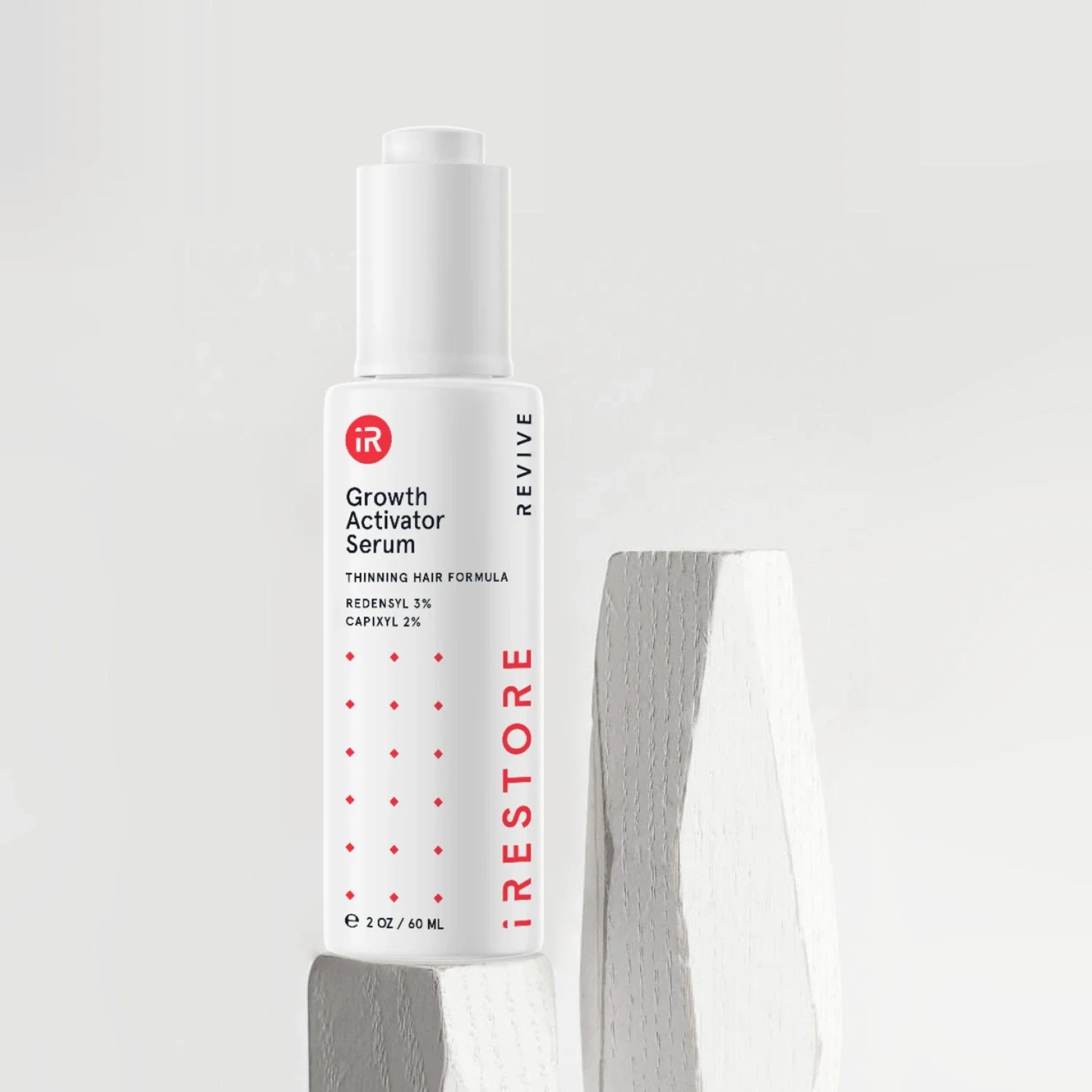 iRestore 3-in-1 Hair Growth Serum bottle displayed with retail packaging box