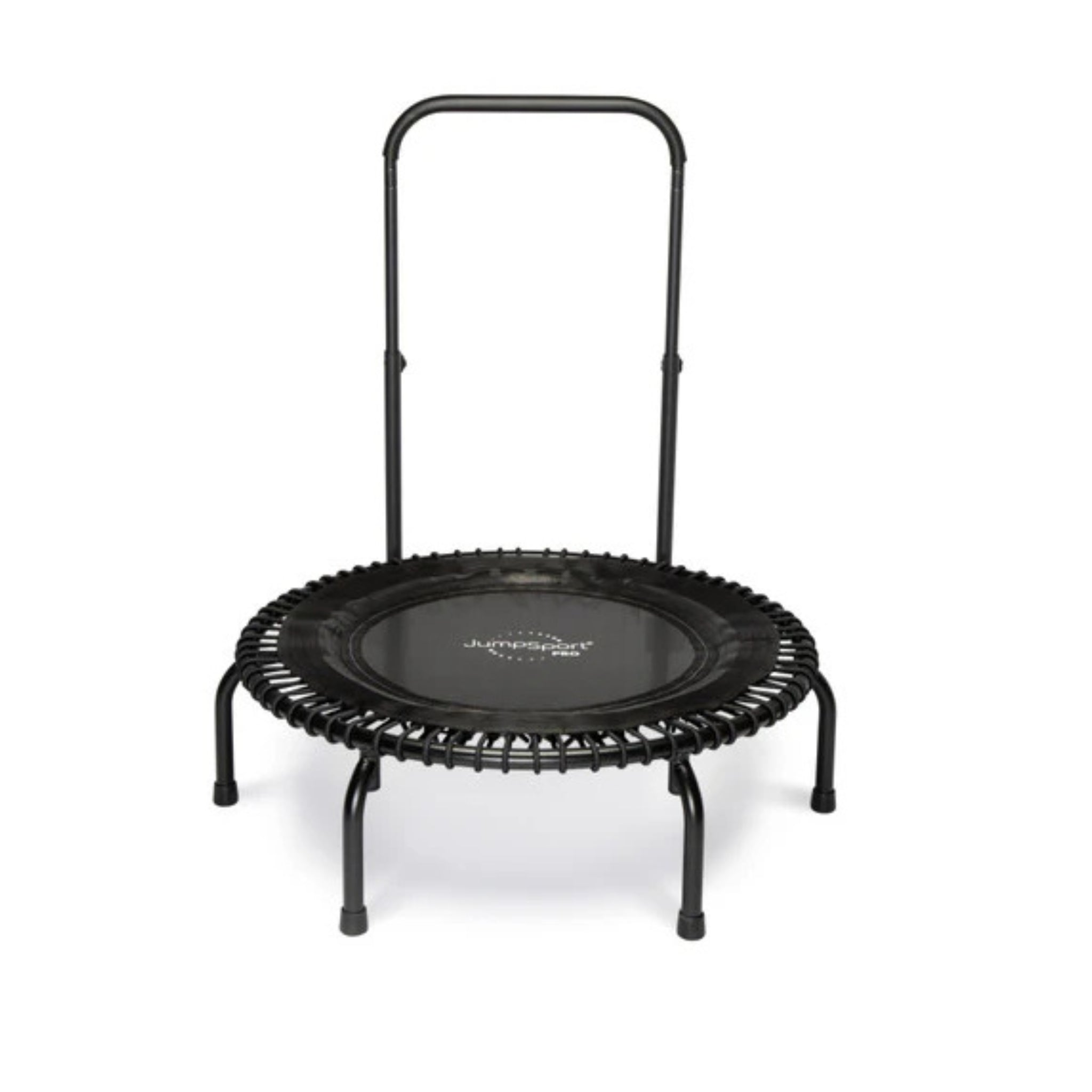 Rear angled view of Jumpsport fitness trampoline showing durable construction