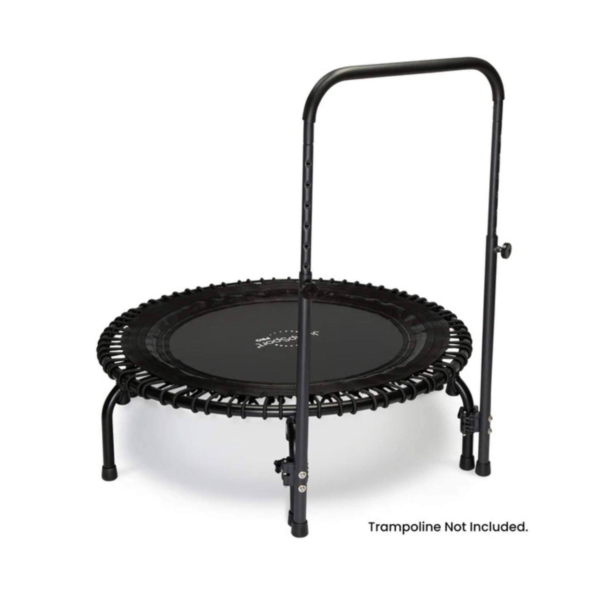 Side view of Jumpsport fitness trampoline with stable steel frame and handle