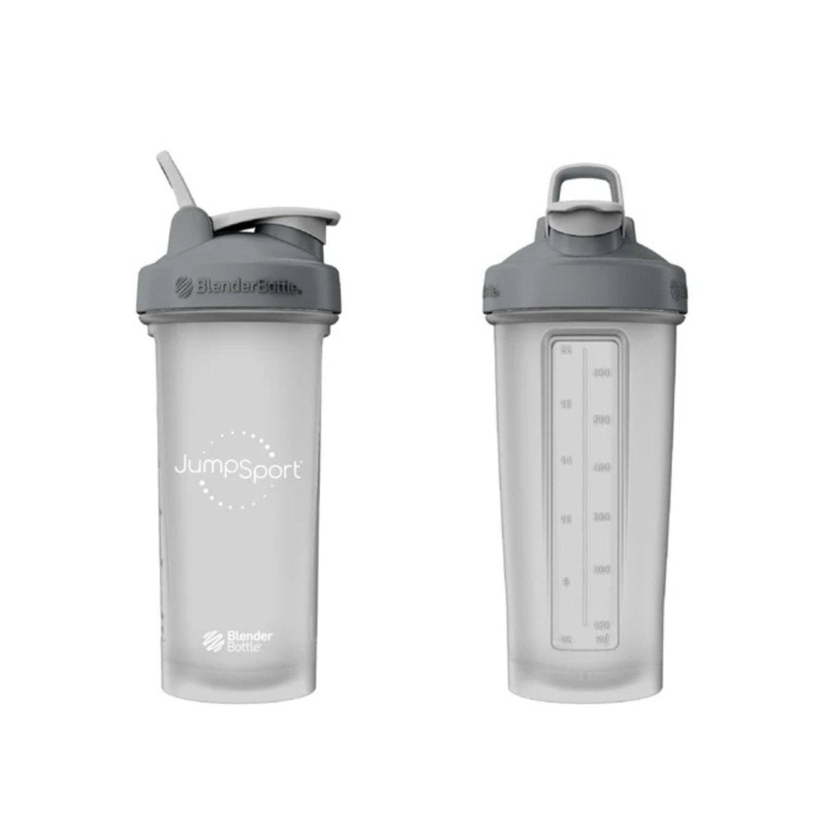 Jumpsport white shaker bottle made with durable BPA-free construction