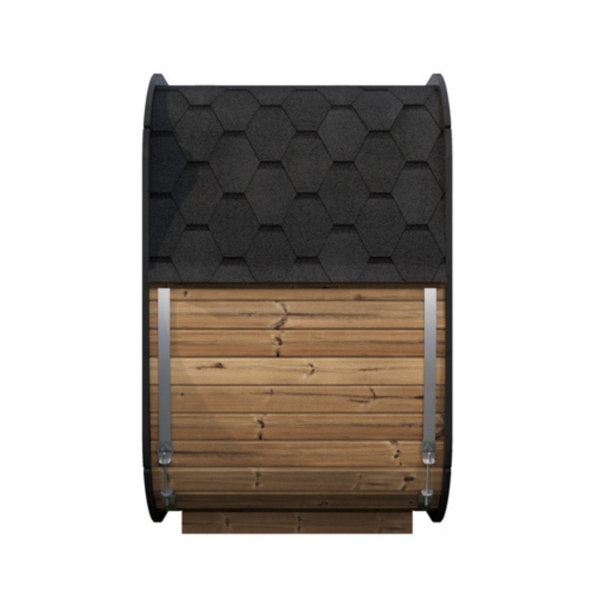 SaunaLife CL4G sauna cabin rear panel featuring dark shingle roof and smooth wood finish.