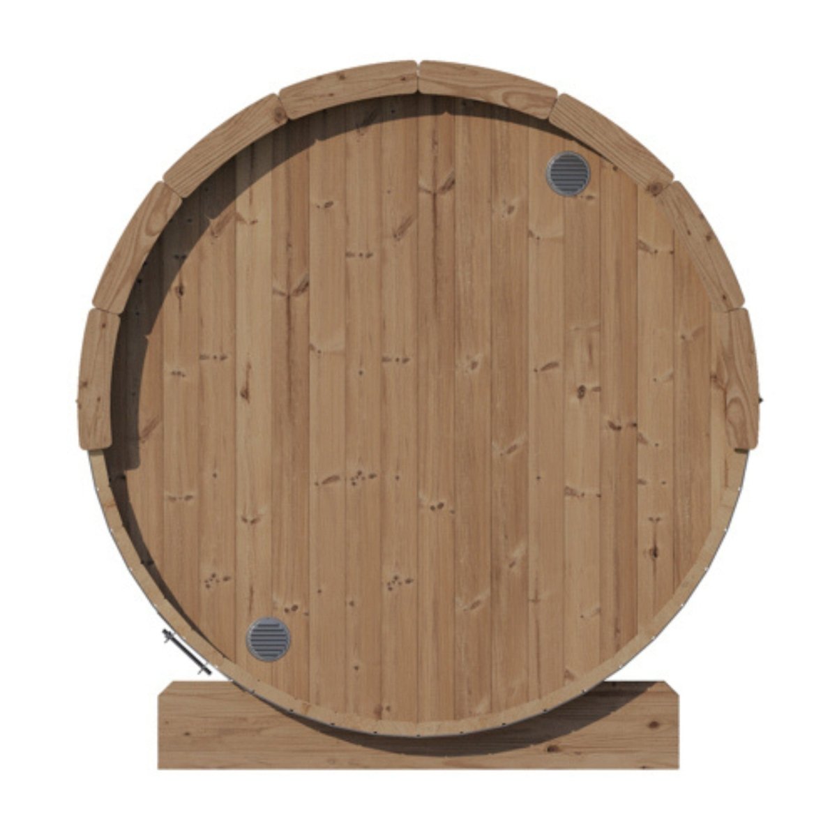 SaunaLife E8G round cedar back panel with vent openings.