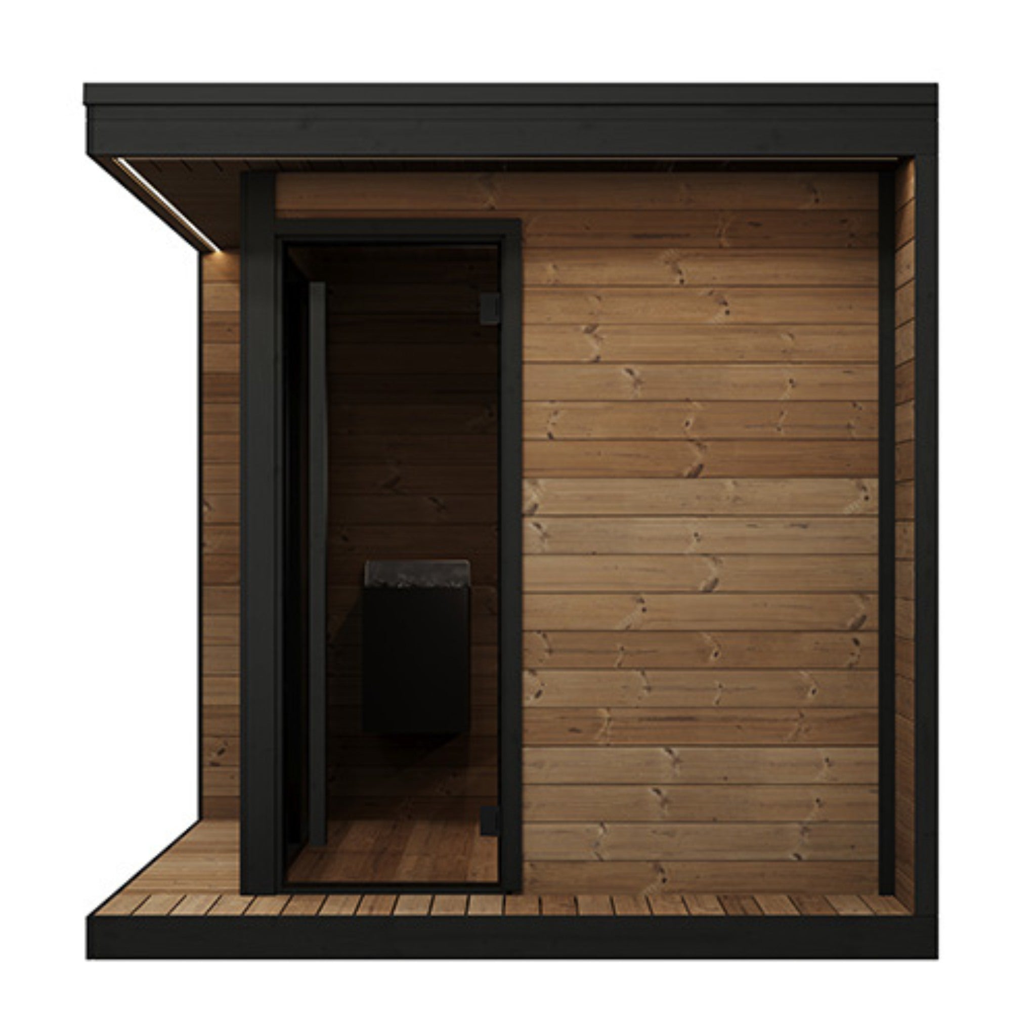 SaunaLife GL6 sauna exterior with modern wood and black trim.