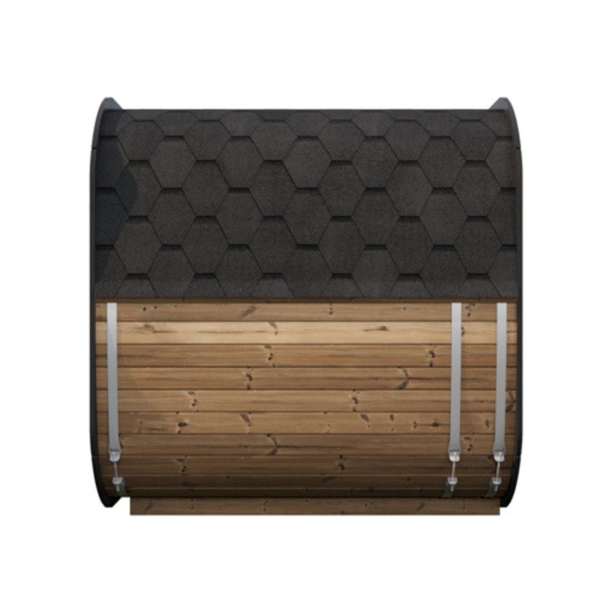SaunaLife CL7G side exterior showing thermo-wood construction and black roof finish.