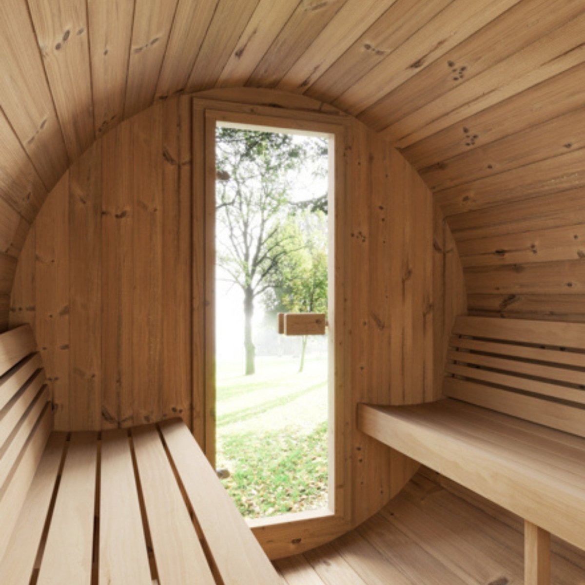 SaunaLife E6 wood bench with matching backrest for ergonomic sauna seating.