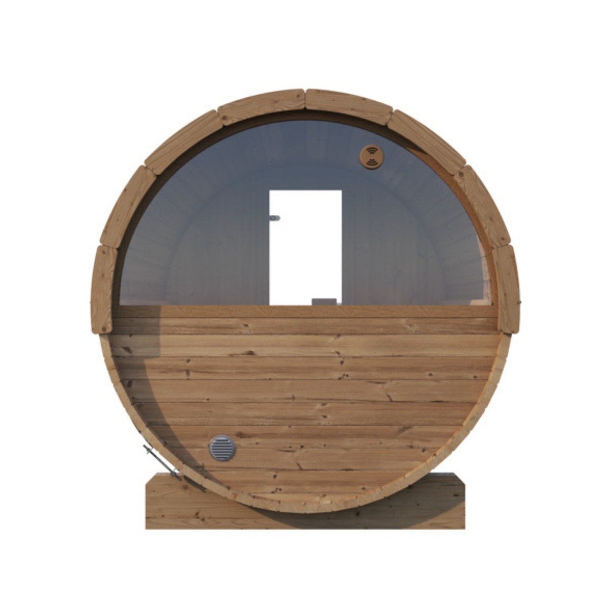 SaunaLife E8W rear view of barrel sauna with window.