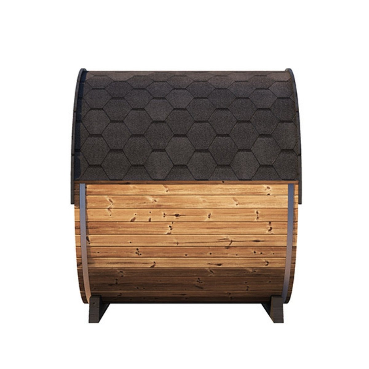 Side view of SaunaLife EE8G sauna displaying smooth curved Thermo-Spruce structure.