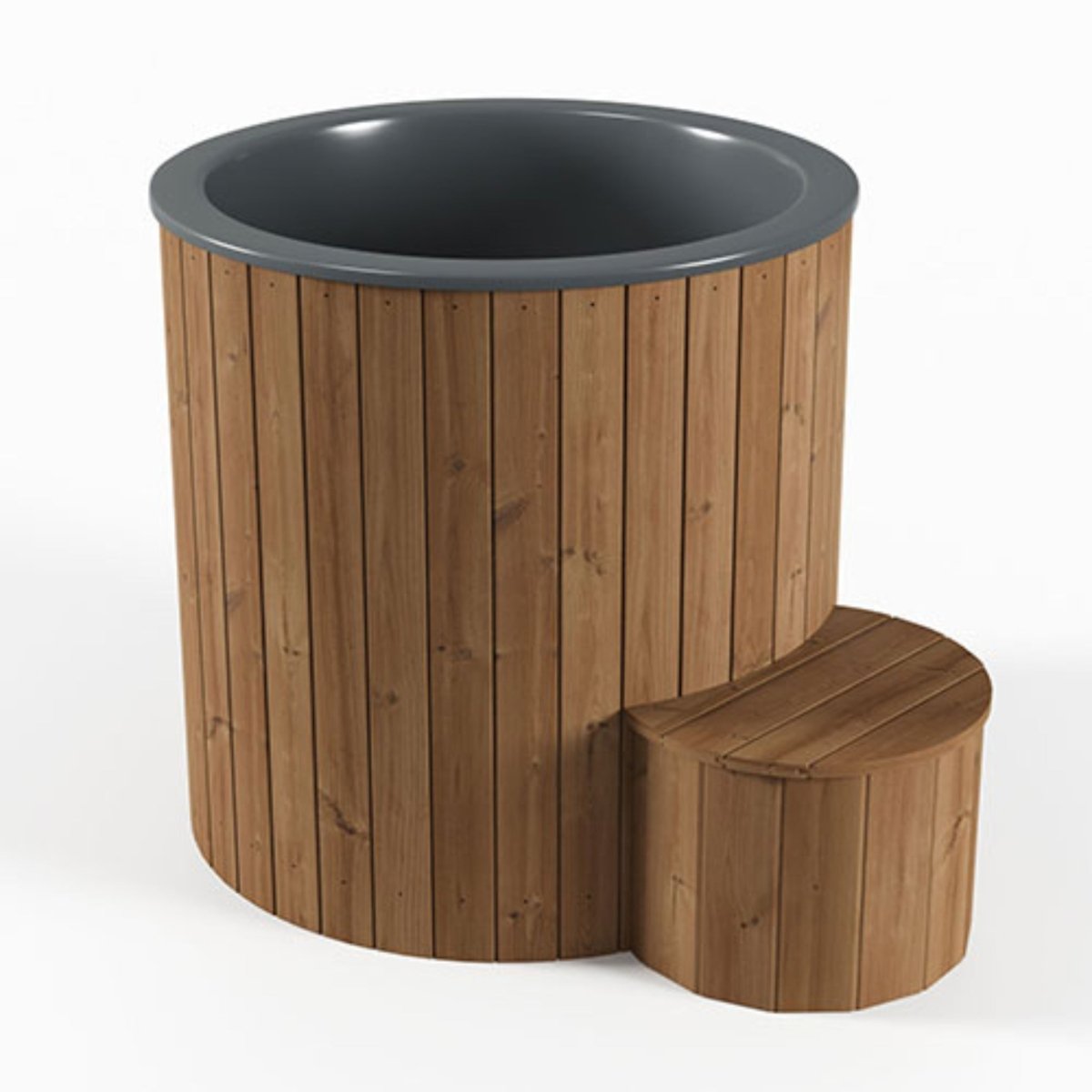 Saunalife S1N round natural wood immersion tub showing smooth cedar interior