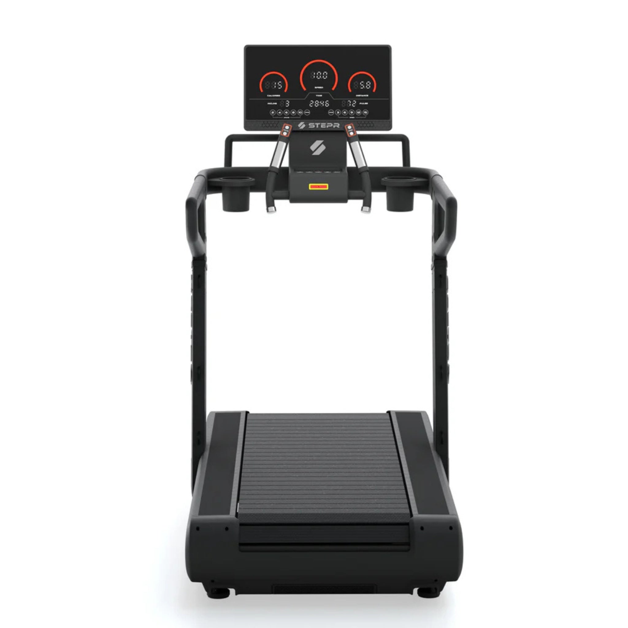 Front view of STEPR All-In Tread XL treadmill with digital display