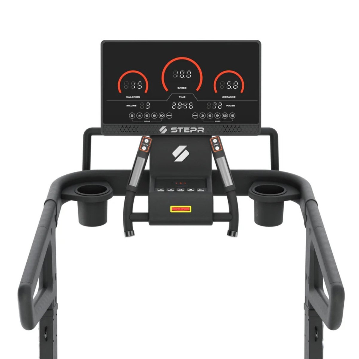 Front display of STEPR All-In Tread XL treadmill with control features
