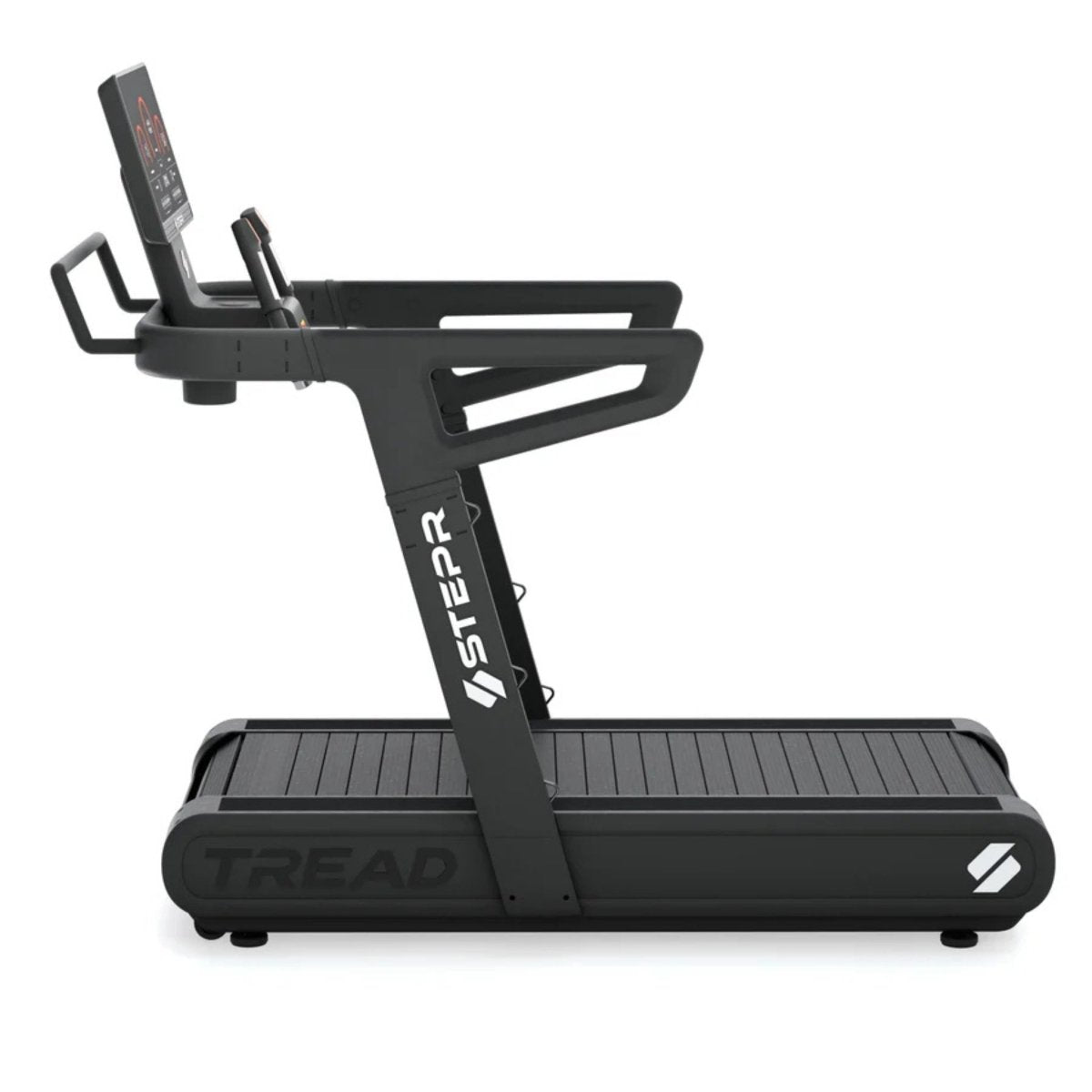 STEPR All-In Tread XL treadmill with guided workout program on digital screen