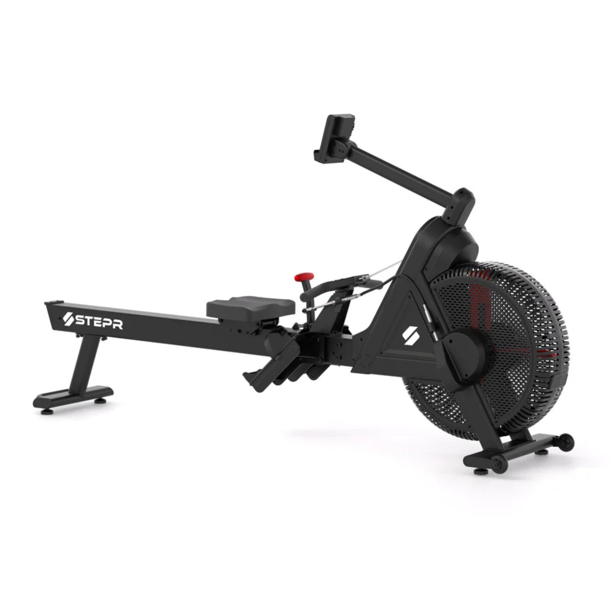 STEPR rowing machine console showing workout data and training metrics