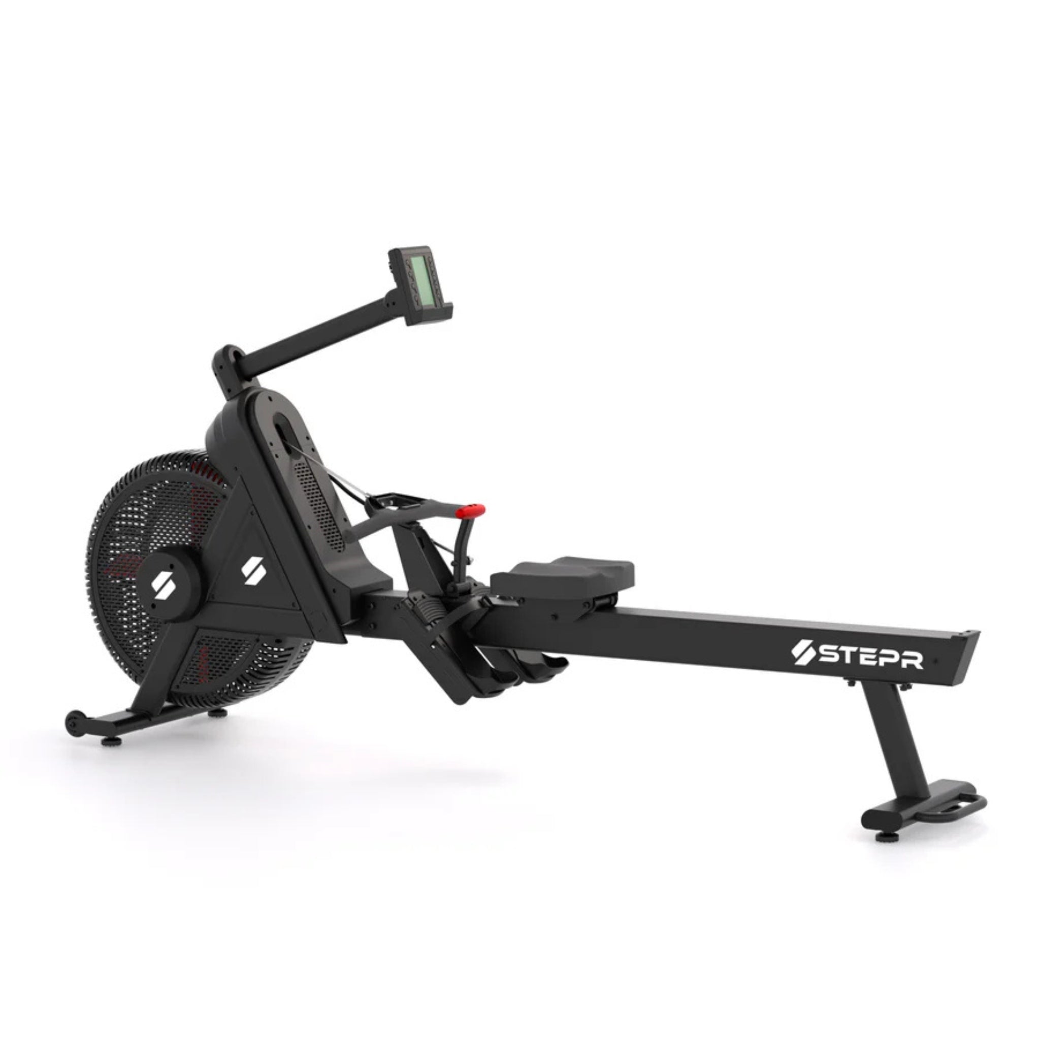 STEPR rowing machine low foot placement design for safe efficient rowing