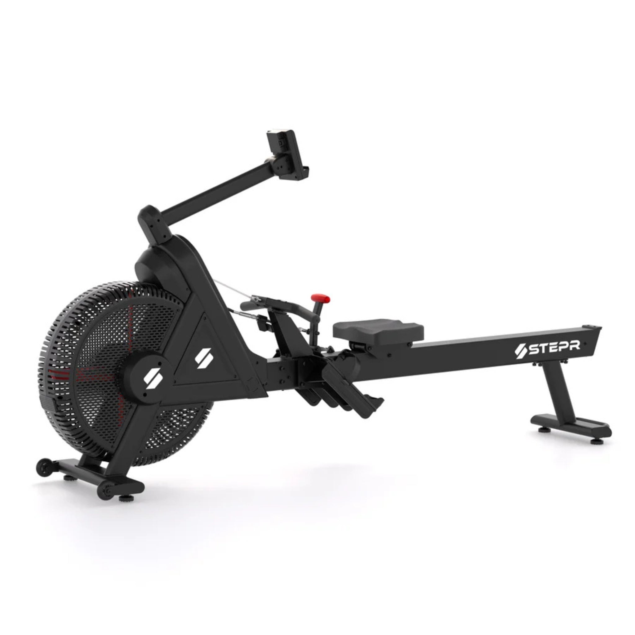 Side profile of STEPR rowing machine with ergonomic seat and handle design