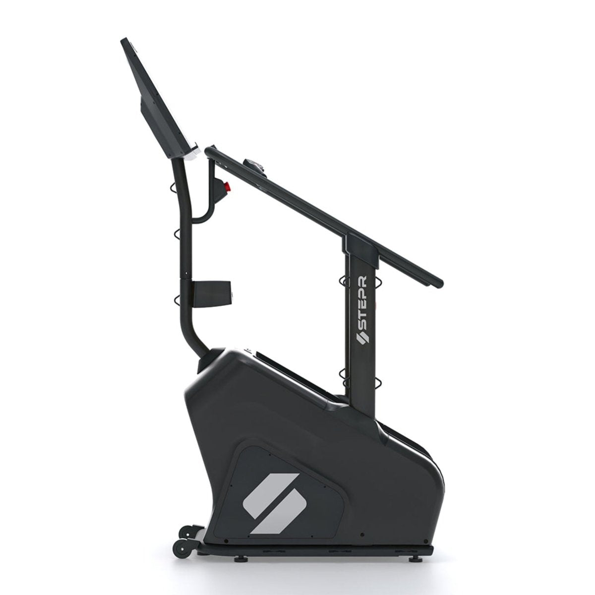 Side view of the STEPR Classic stair climber with LED console, compact design, and durable frame for home fitness.