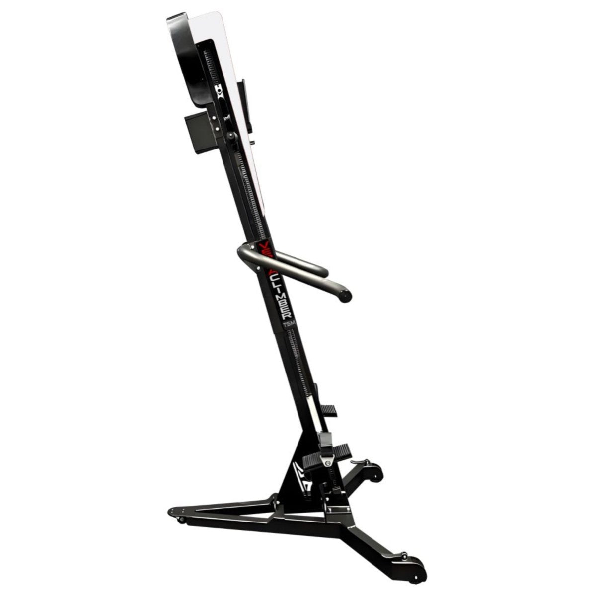 VersaClimber TS-M Magnetic vertical climbing machine with stackable base and white portable battery, built for space-efficient full-body zero-impact cardio training.