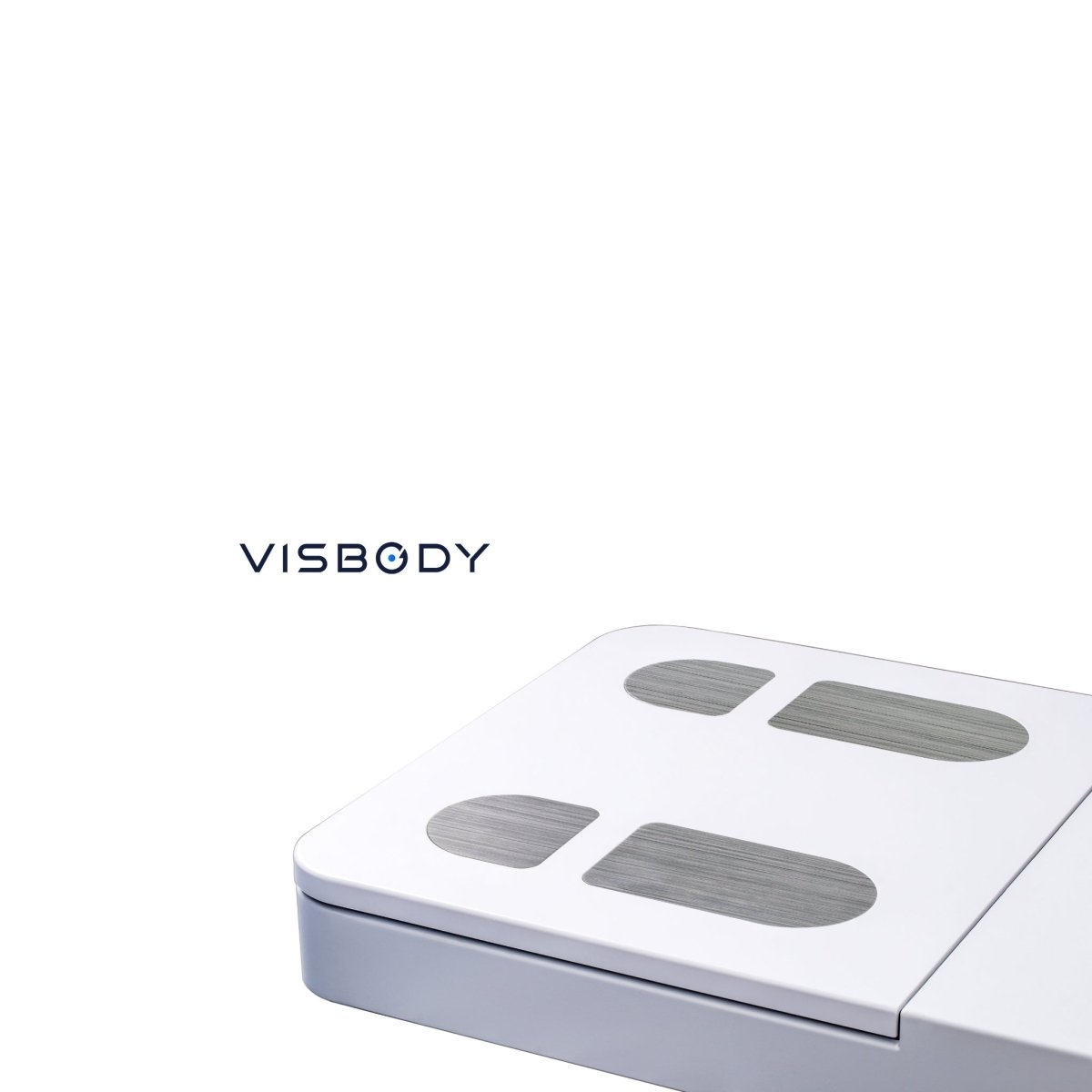 Visbody S30 smart 3D body composition scale with foot sensors on a white background