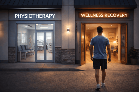 A client choosing to go into a wellness recovery studio instead of a physiotherapy clinic