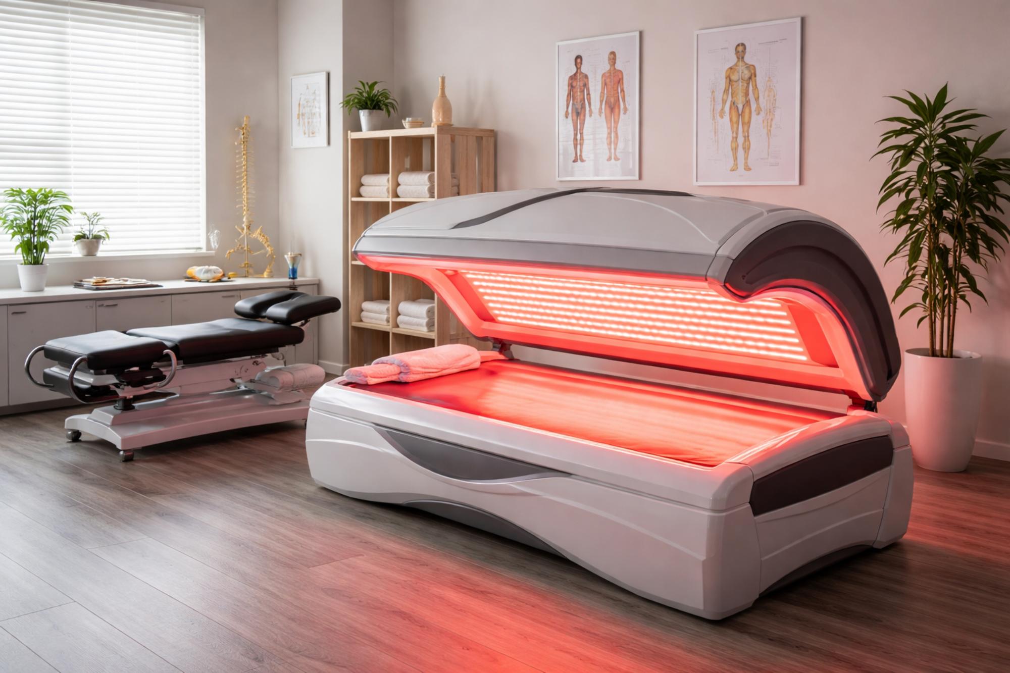 red light bed inside a chiropractic clinic