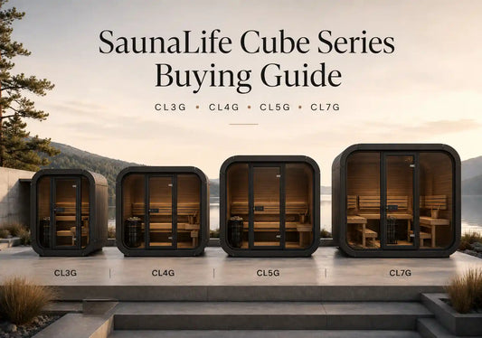 SaunaLife Cube Series buying guide comparing CL3G, CL4G, CL5G and CL7G outdoor cube saunas