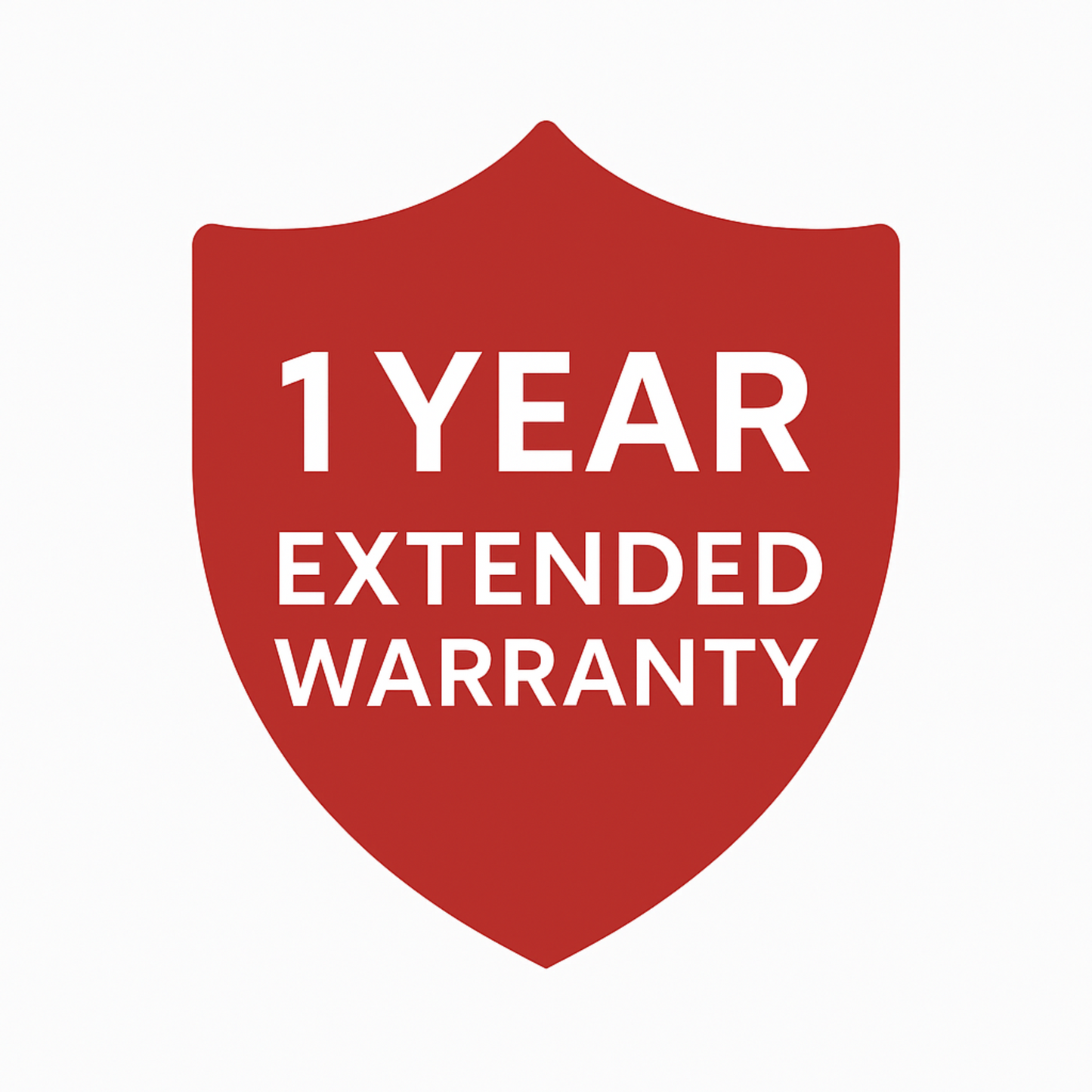 Red shield-shaped logo with '1 Year Extended Warranty' text on a white background