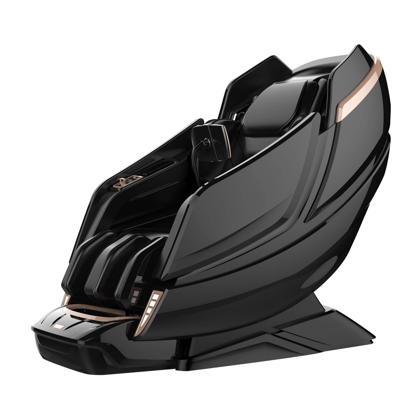 DIOS 1288 massage chair in black finish with rose gold accents and advanced 7D massage technology, displayed on a transparent background for professional product showcase