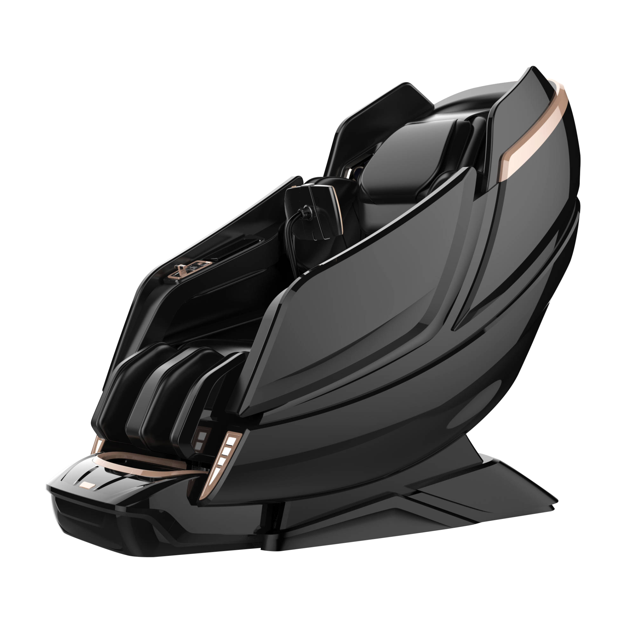 DIOS 1288 massage chair in black finish with rose gold accents and advanced 7D massage technology, displayed on a transparent background for professional product showcase