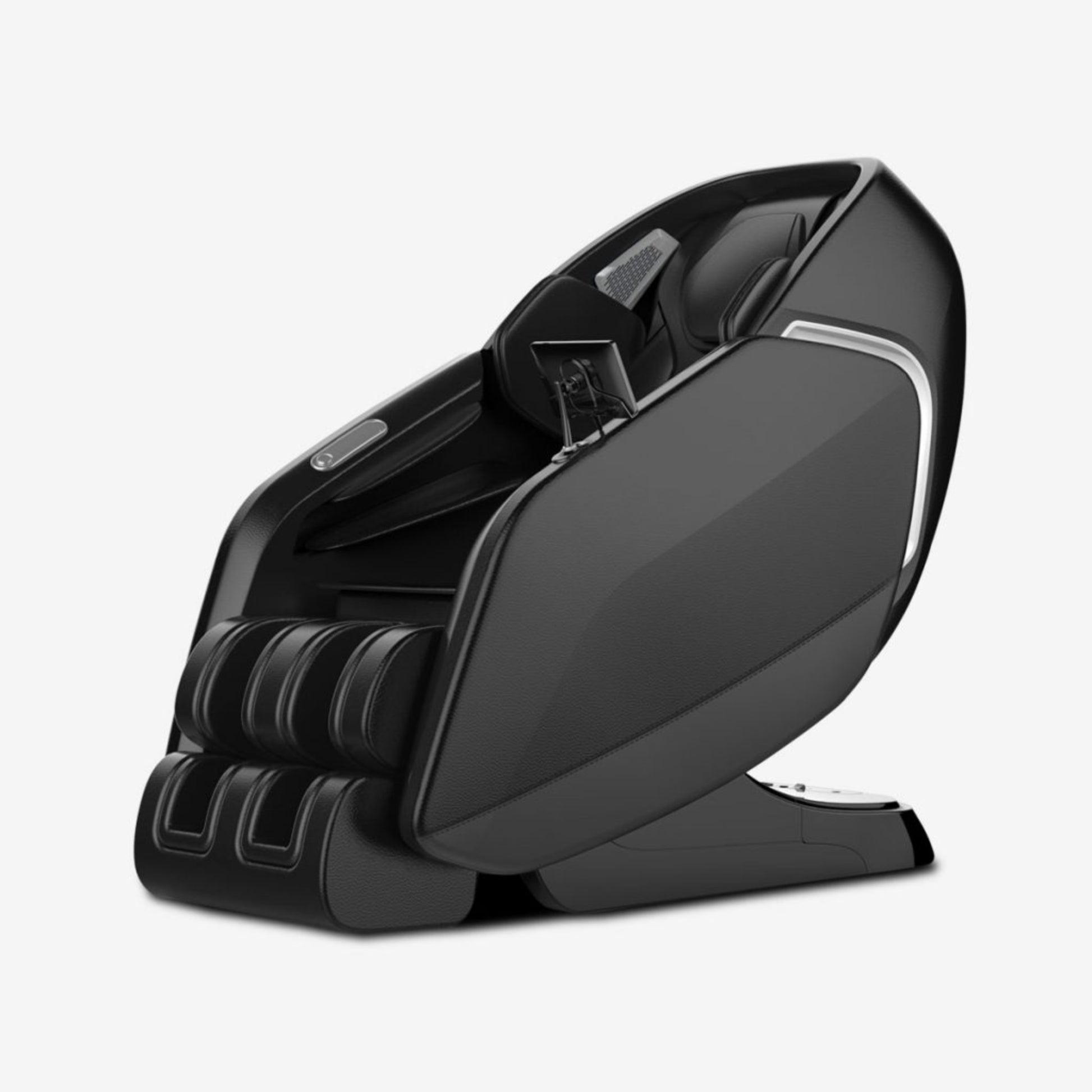 Sleek black DIOS 6800 massage chair with advanced 6D massage technology and LCD touchscreen remote control, displayed on a clean white background