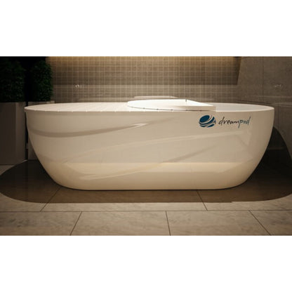 Dreampod round float pool in a modern tiled bathroom with soft lighting and contemporary spa design