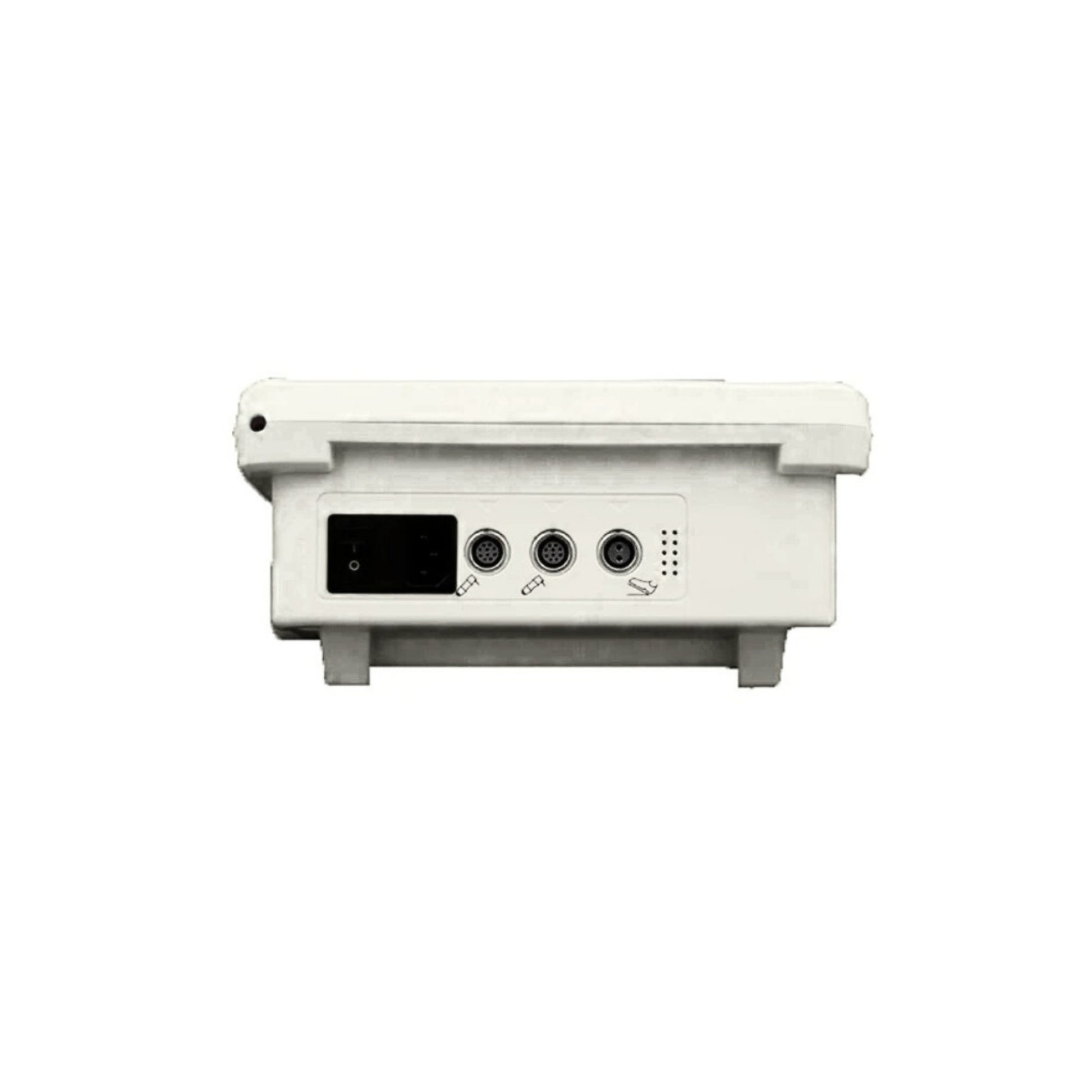 Back view of Oceanus America PhysioPRO Shockwave Therapy Device showing ports, power switch, and ventilation panel on white background