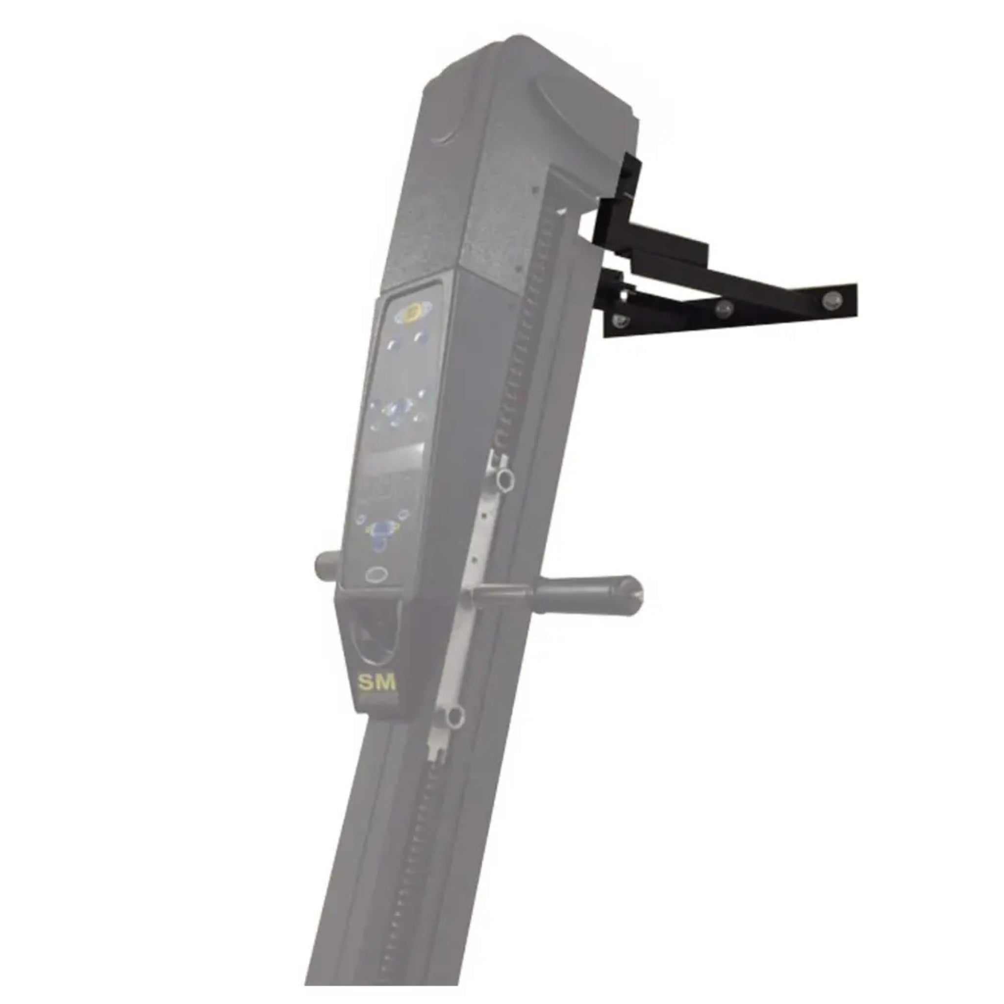 VersaClimber H/HP vertical climbing machine with wall mount bracket in black steel finish, displayed on a clean white background, highlighting stability and installation design