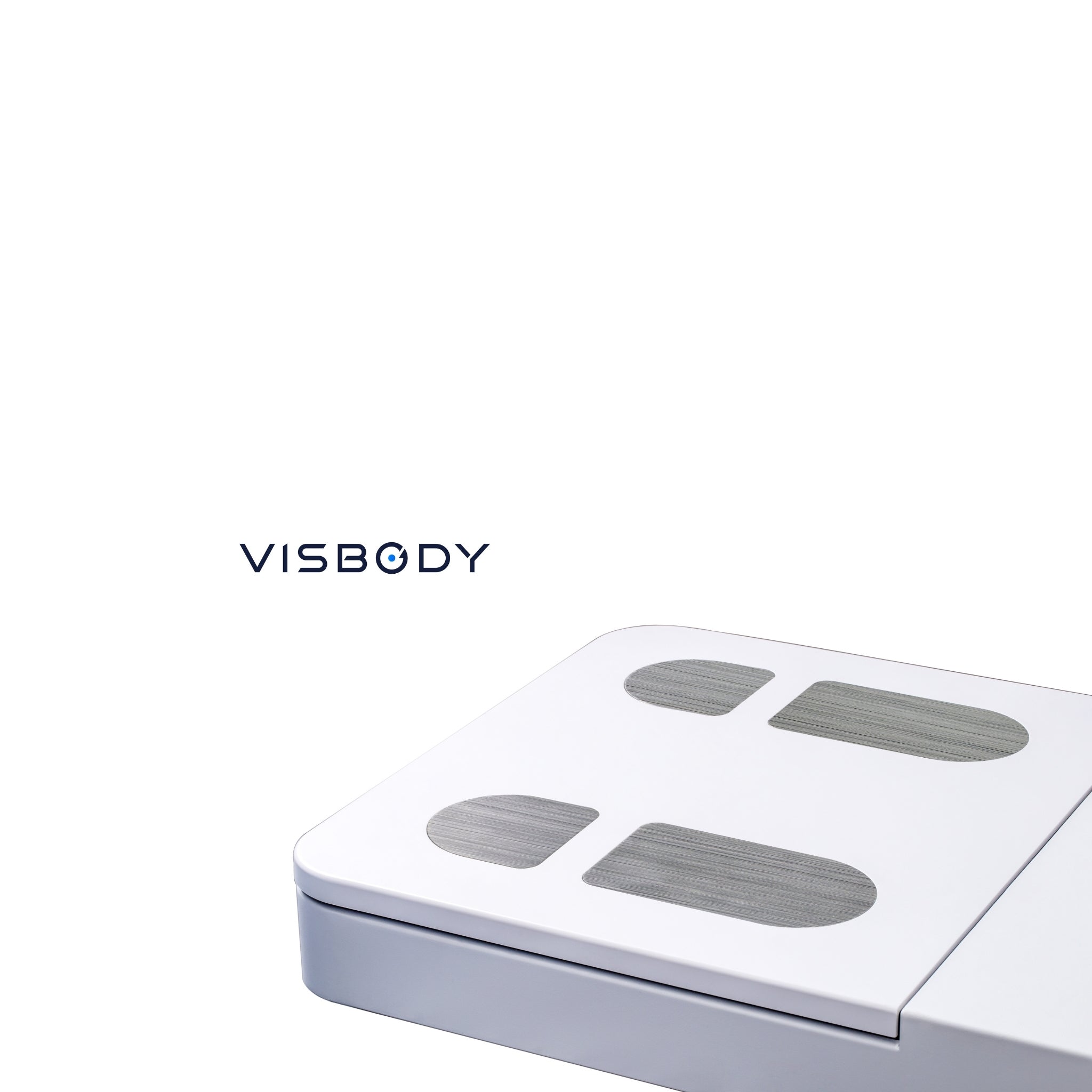 Visbody S30 smart 3D body composition scale with foot sensors on a white background