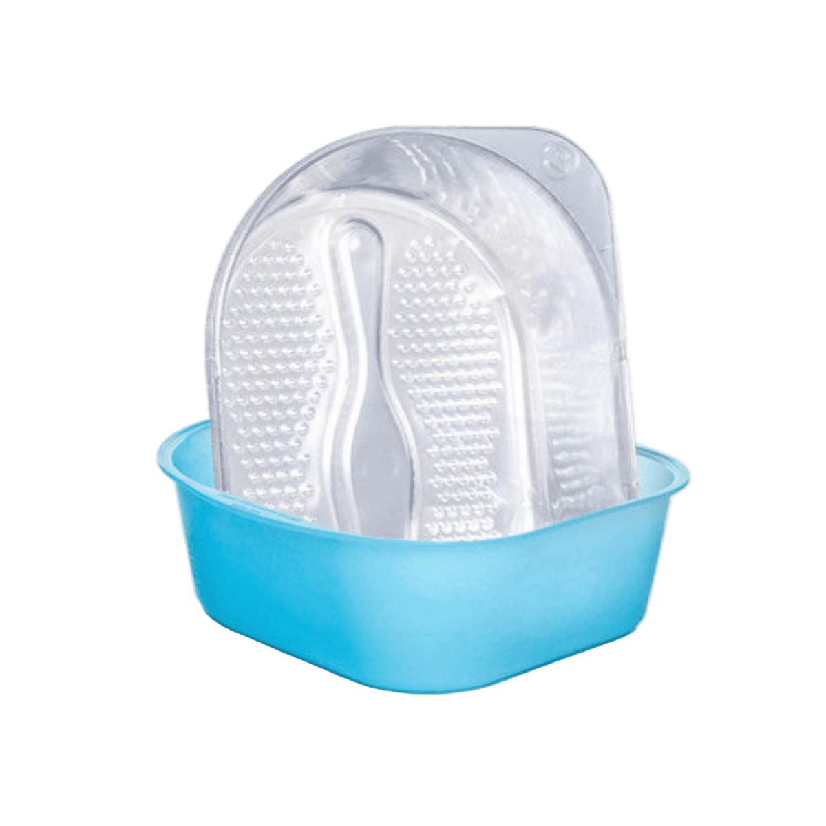 Blue foot tub kit with clear disposable liner for hygienic foot soaks and pedicures