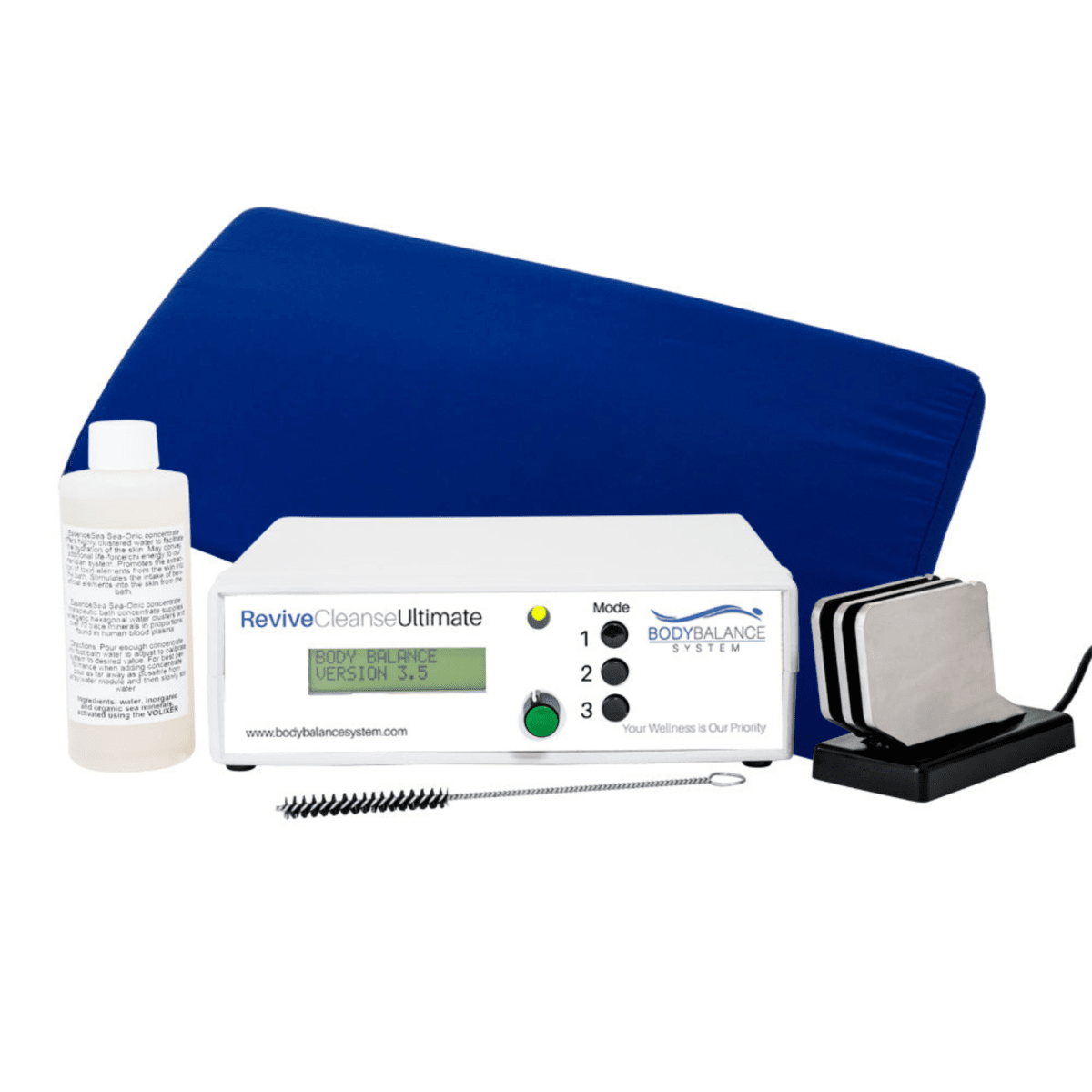 ReviveCleanse ULTIMATE ionic foot bath system with digital control unit and electrode array on a white background