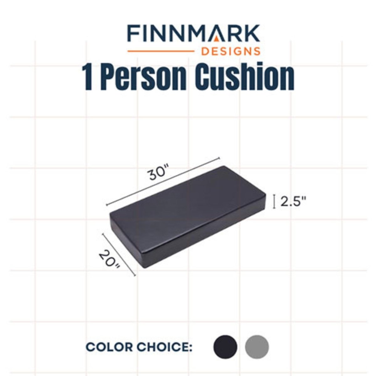 Finnmark FD-1 Sauna Cushion product display showing dimensions and one-person use design.