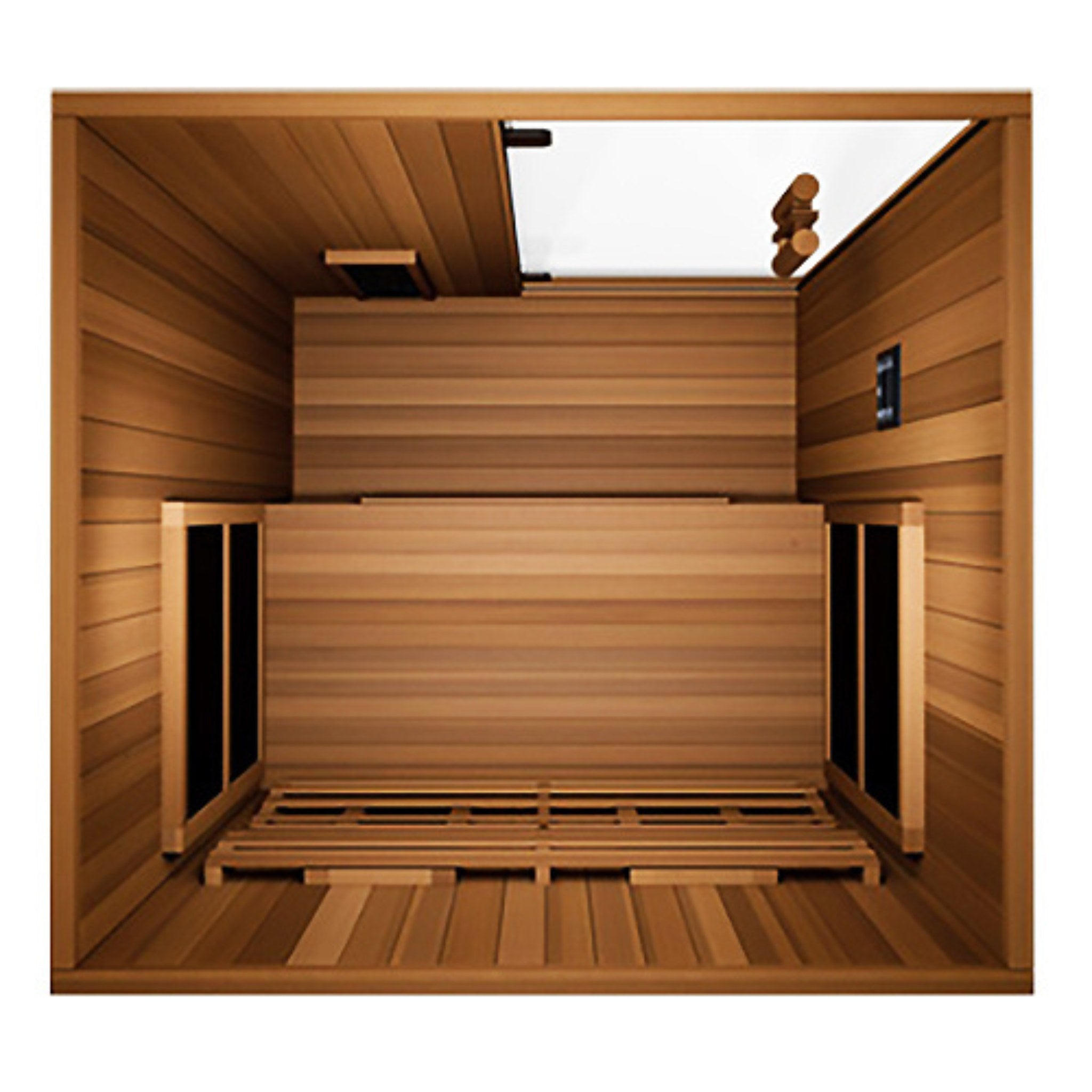 Top-down view of Finnmark FD-2 sauna interior showing wooden bench.