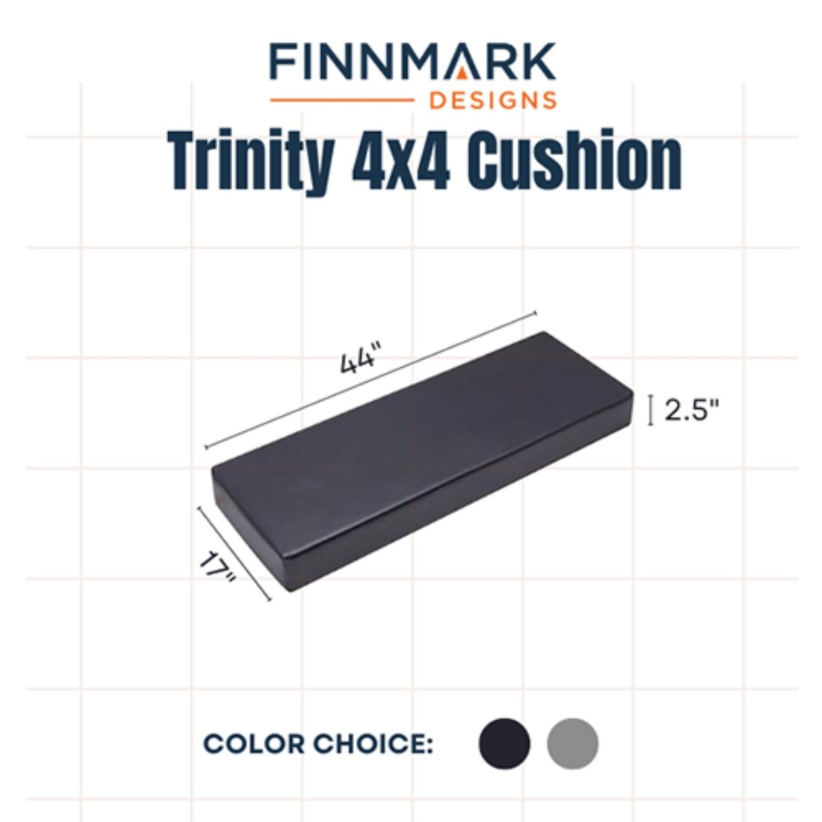 Finnmark FD-4 combination sauna cushion shown with product dimensions and two color options on a white background.