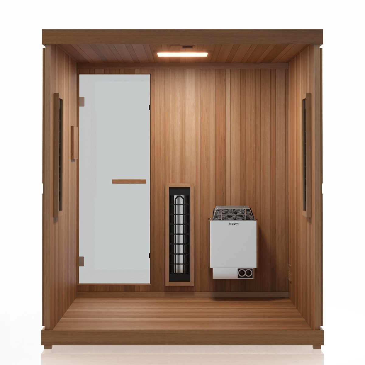 Finnmark FD-5 infrared steam sauna interior with heater and wooden walls