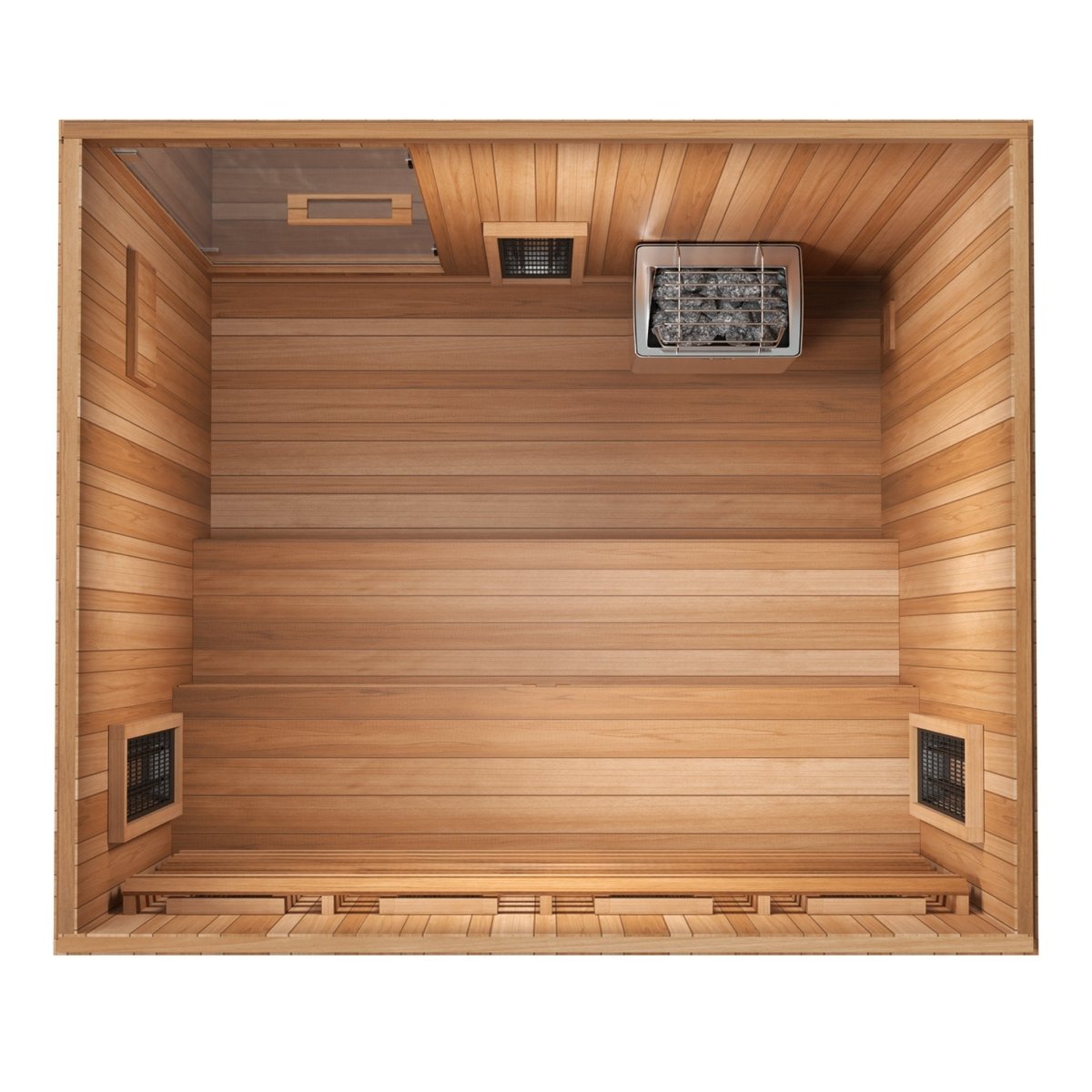 Finnmark FD-5 infrared steam sauna interior shown from a top-down view.