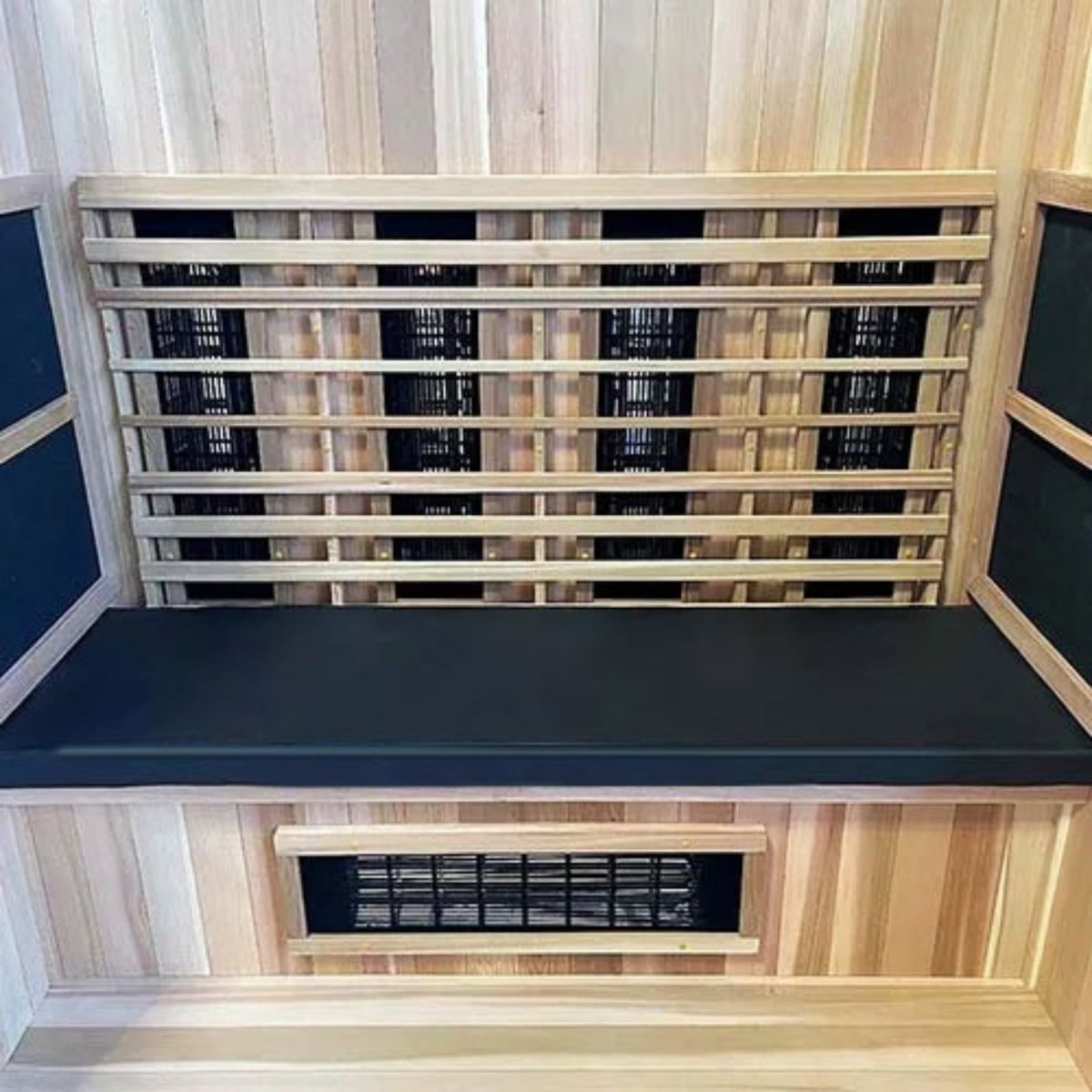 Finnmark FD-5 Sauna Cushion installed inside a sauna, providing supportive and durable seating for relaxation.